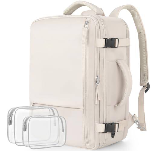 Front. Live At Space - Travel Backpack for Women  Large Carry On Waterproof Personal Item laptop backpack 17 3 inch College Bag Casual Daypack - Beige.