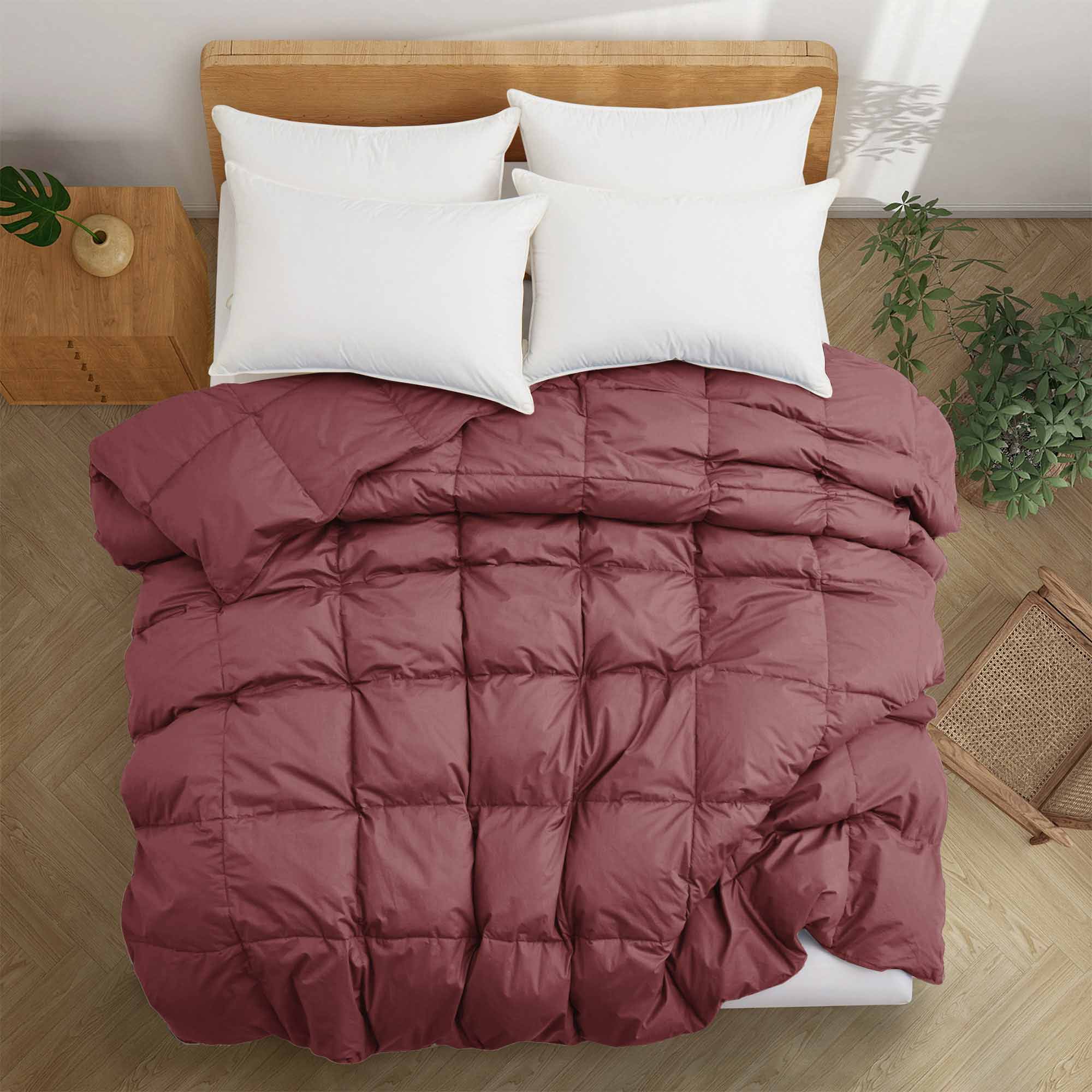 Angle. Puredown - Puredown Luxurious 300TC 100% Organic Cotton Down Feather Fiber Comforter, Red, California King - Red.