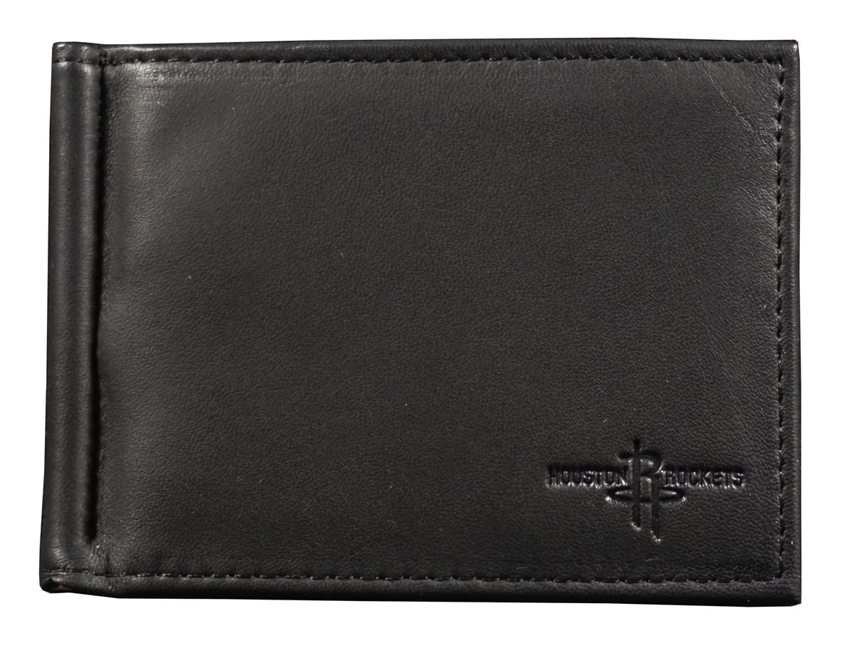 Rico Industries - Houston Rockets Basketball RFID Blocking Shield Black Leather Moneyclip Wallet - Multi