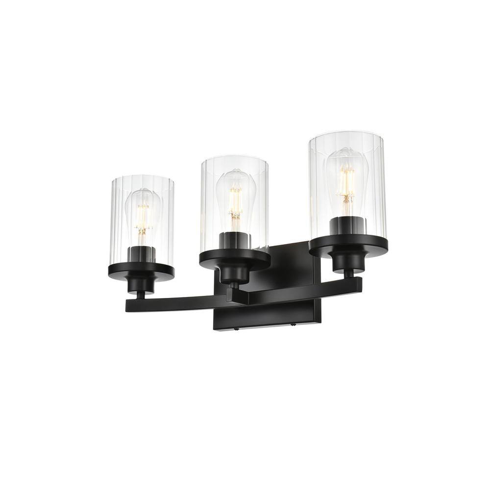 Back. Living District - Saanvi 3 light Black and Clear Bath Sconce - Black And Clear.