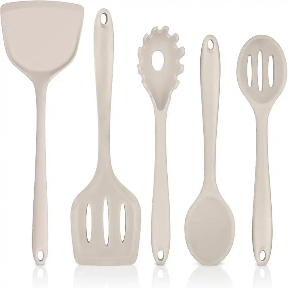 Front. RTMB - Silicone Cooking Utensils, 5-piece Set of Nonstick Cookware, Turners - khaki.