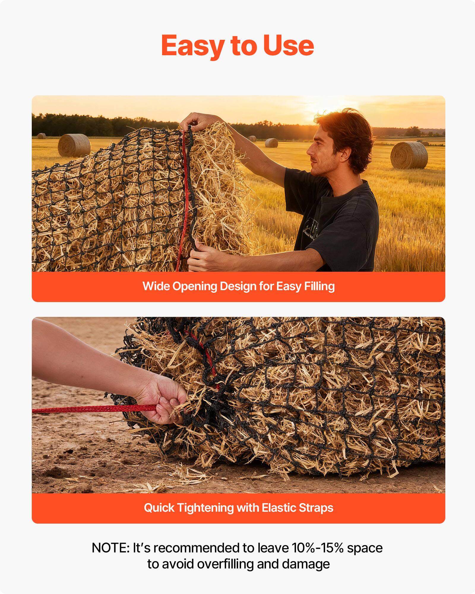 Easy to Use

Wide Opening Design for Easy Filling

Quick Tightening with Elastic Straps

NOTE: It's recommended to leave 10%-15% space to avoid overfilling and damage