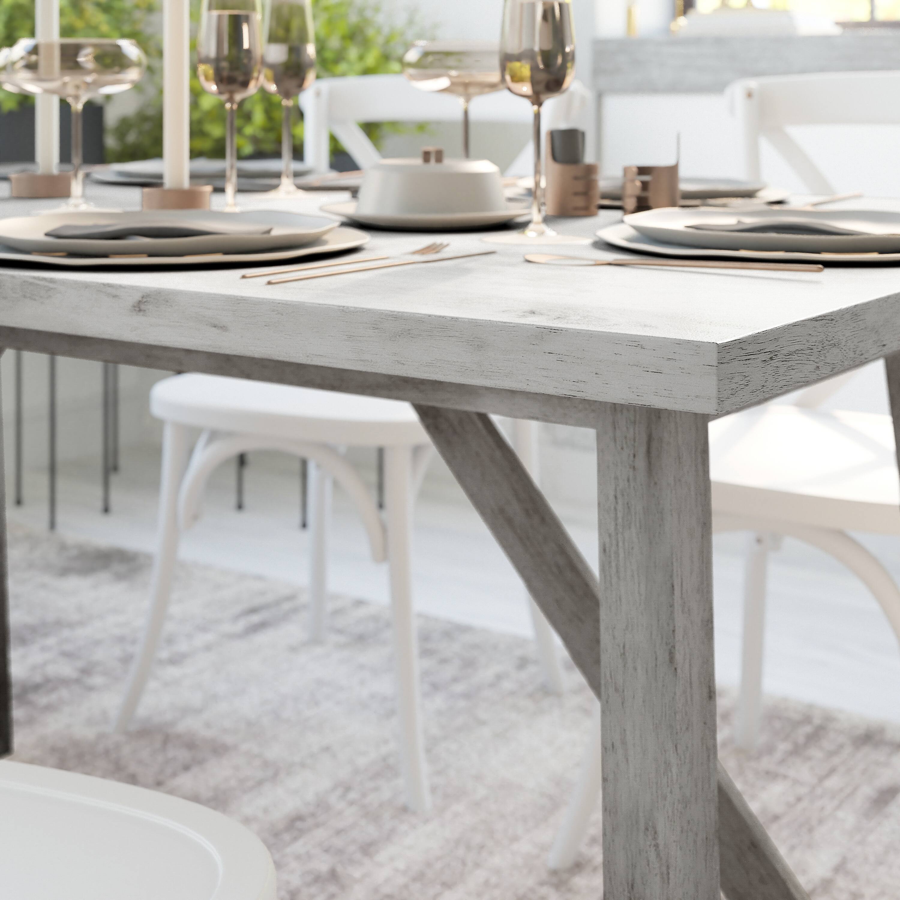 Alt View 4. Emma + Oliver - Lawson Farmhouse Wooden Trestle Base Dining Table - Antique White.