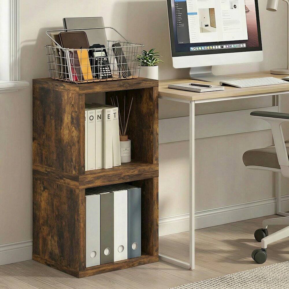 Angle. Furinno - CUBICLE Book Shelf, Stackable Bookshelf, Cube Storage Organizer Bookcase, for Living Room, Bedroom, Home Office - Amber Pine.