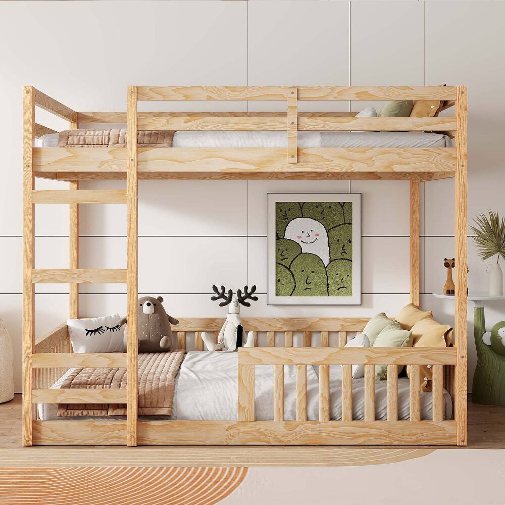 Angle. Loheer - Loheer Full Over Full Bunk Bed Wood Natural Finish with Ladder Guardrails - Natural.