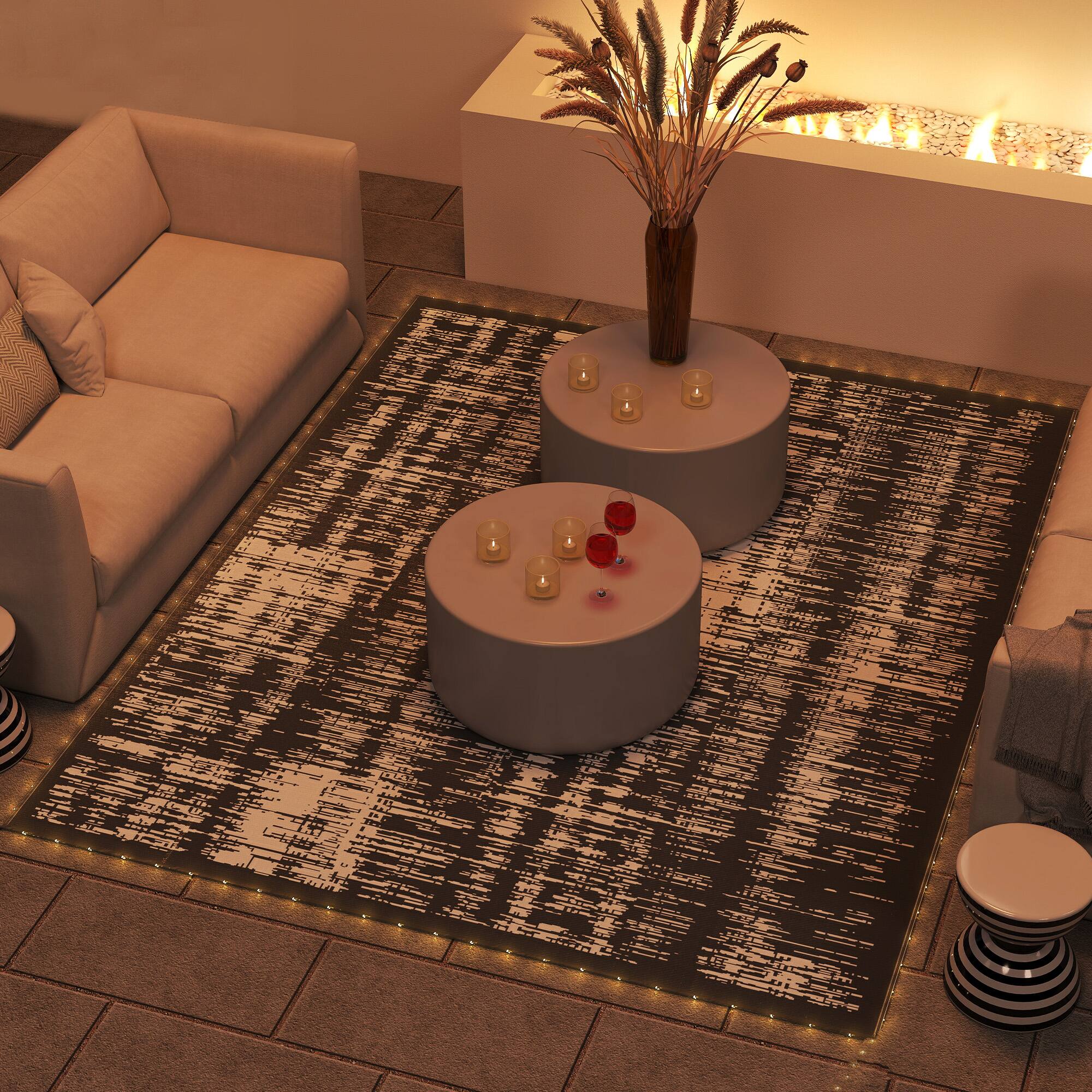 Alt View 1. Outsunny - Outdoor Rug Carpet with LED Lights, Carry Bag & Ground Stakes for Backyard, Deck, Picnic, Beach - Dark Gray.