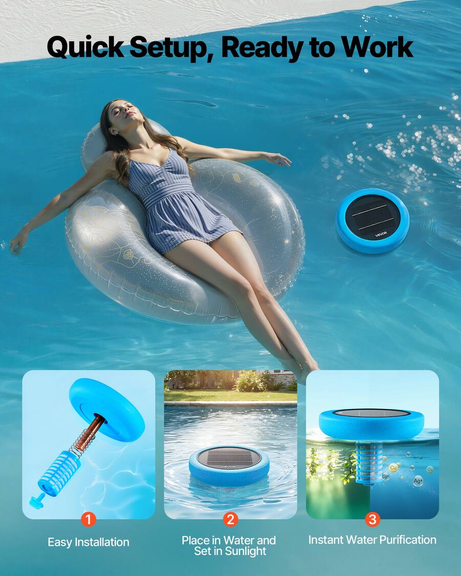 VEVOR Solar Pool Ionizer, Round Copper Pool Ionizer Up to 45000 Gal ...