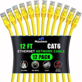 Maximm - Cat 6 Ethernet Cable 12 ft (12-Pack) - UTP, 10Gbps, 550MHz