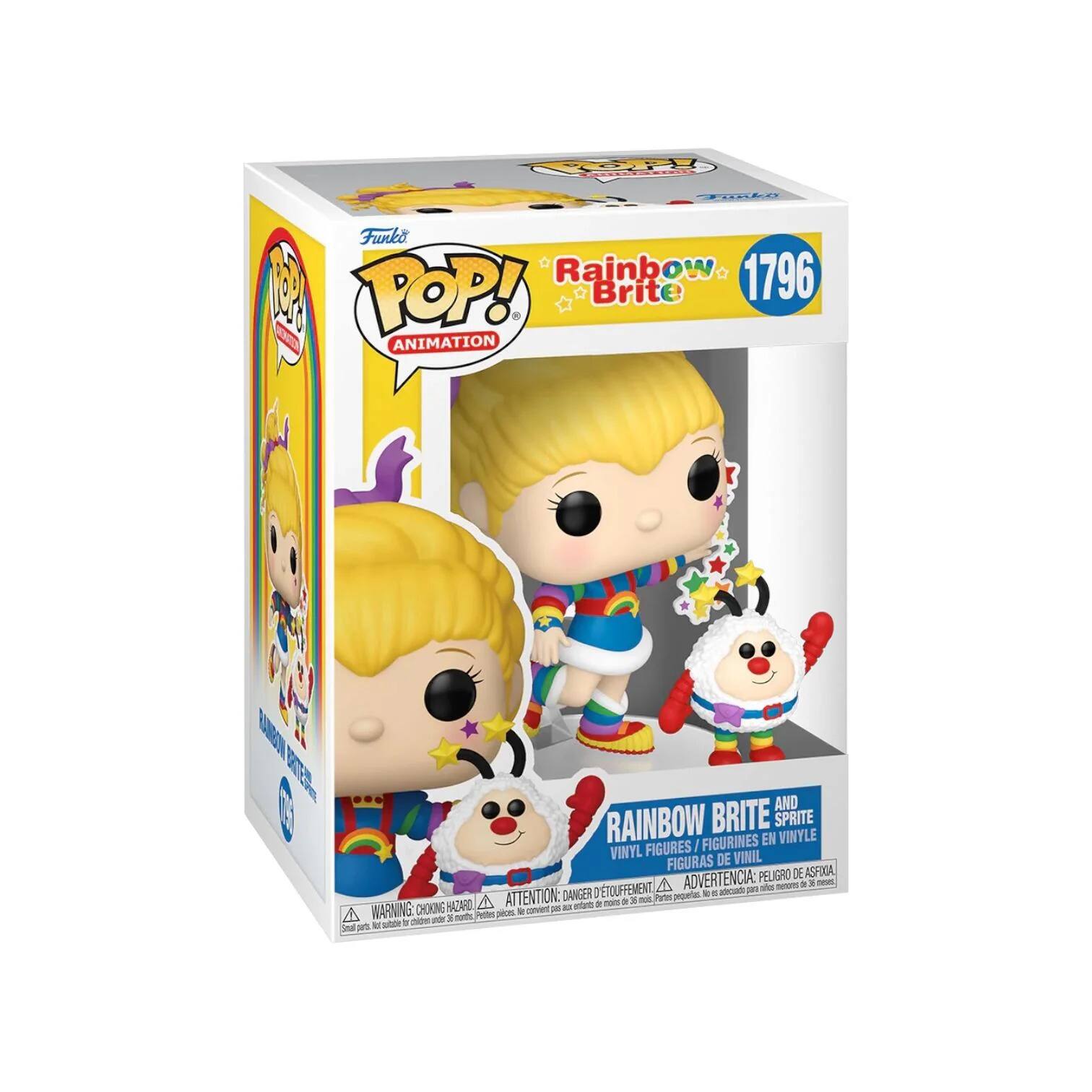Funko POP! Animation  
Rainbow Brite  
1796  

Rainbow Brite and Sprite Vinyl Figures / Figurines en Vinyle / Figuras de Vinil  

WARNING: CHOKING HAZARD - Small parts. Not for children under 3 years.  
ADVERTENCIA: PELOJO DE ASFIXIA - Piezas pequeñas. No es adecuado para niños menores de 3 años.  
ATTENTION: PELIGRE DE SOUFFLEMENT - Petits éléments. Ne convient pas aux enfants de moins de 3 ans.