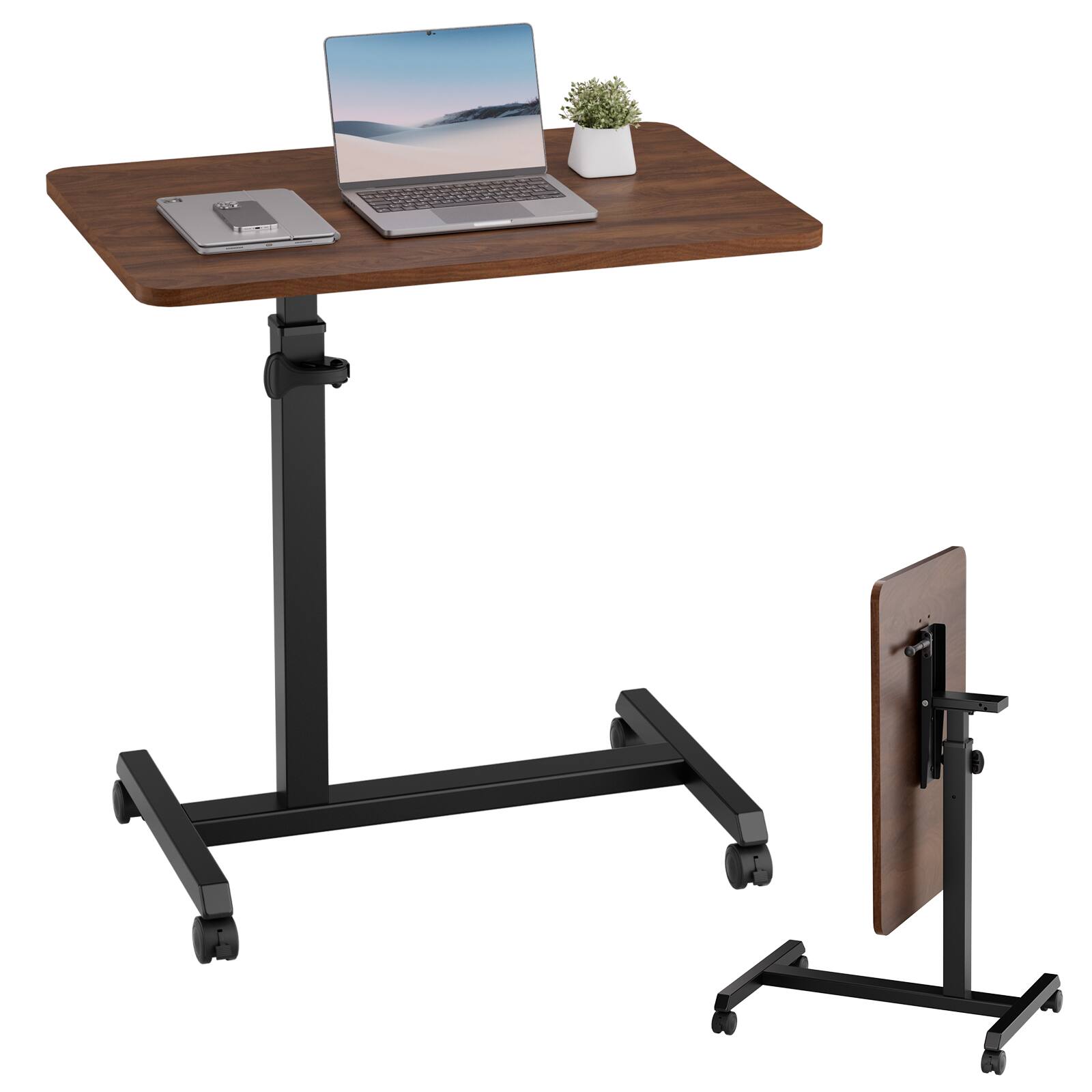 Front. CloudRest Pro - Portable Standing Desk with Lockable Wheels Height Adjustable Rolling Laptop Desk Foldable Overbed Bedside Table.