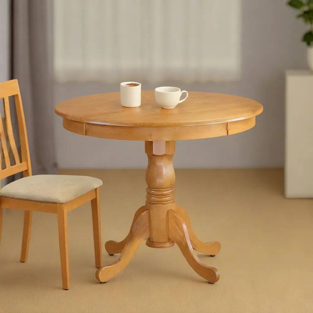 Left. FurniFact - Elegant Small Dining Table – Round Wooden Table for 2 or 4 Persons - Oak.