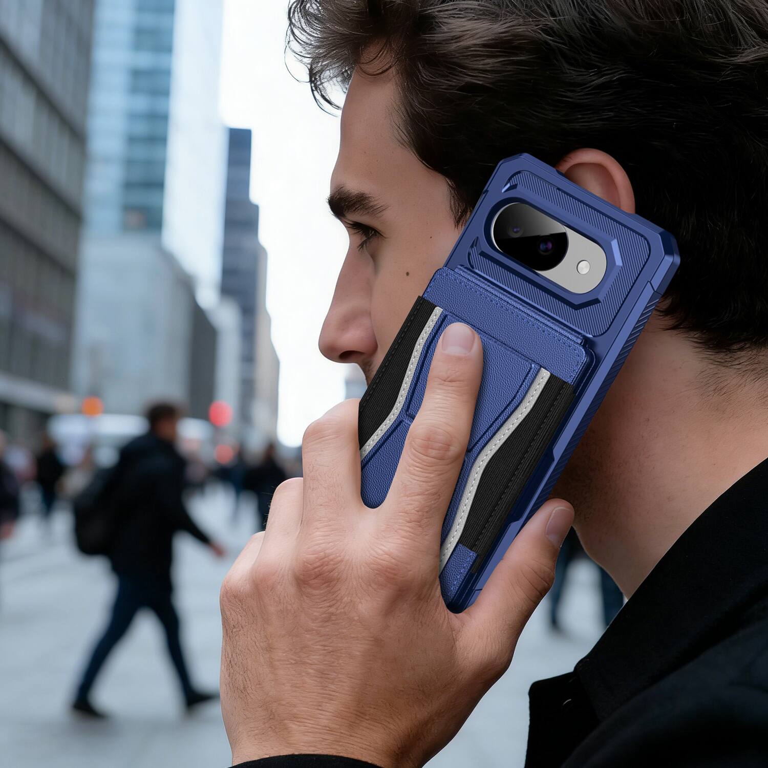 Alt View 3. Dteck - Rugged Wallet Case for Google Pixel 10a, Shockproof Protective Cover with Elastic Card Holder and Kickstand - Darkblue.