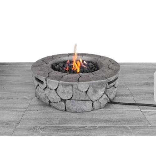 Front. APRILSOUL - 9 inch H x 28 inch W Fiber Reinforced Concrete Outdoor Fire pit Stone Gray - Gray.