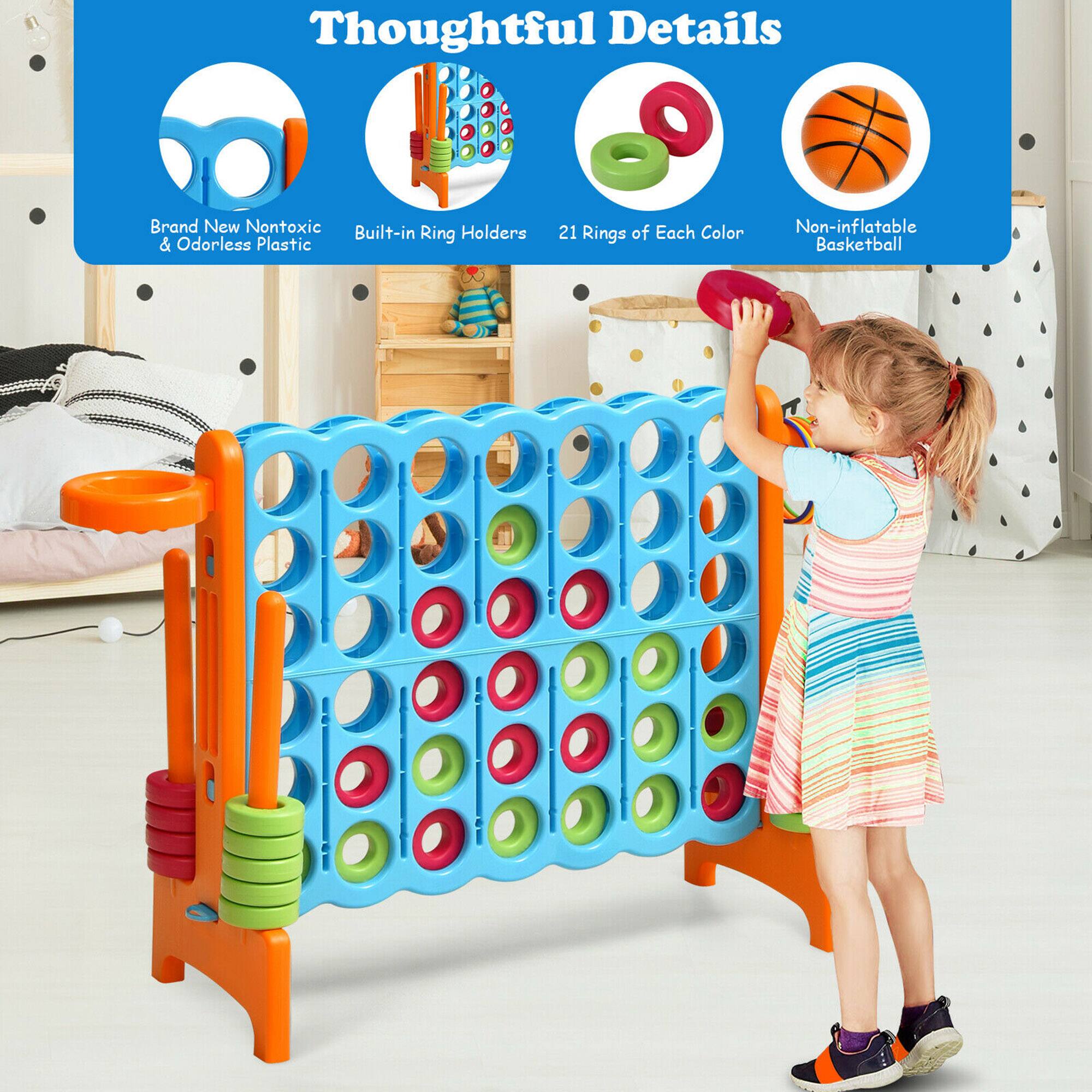 Thoughtful Details

- Brand New Nontoxic & Odorless Plastic
- Built-in Ring Holders
- 21 Rings of Each Color
- Non-inflatable Basketball