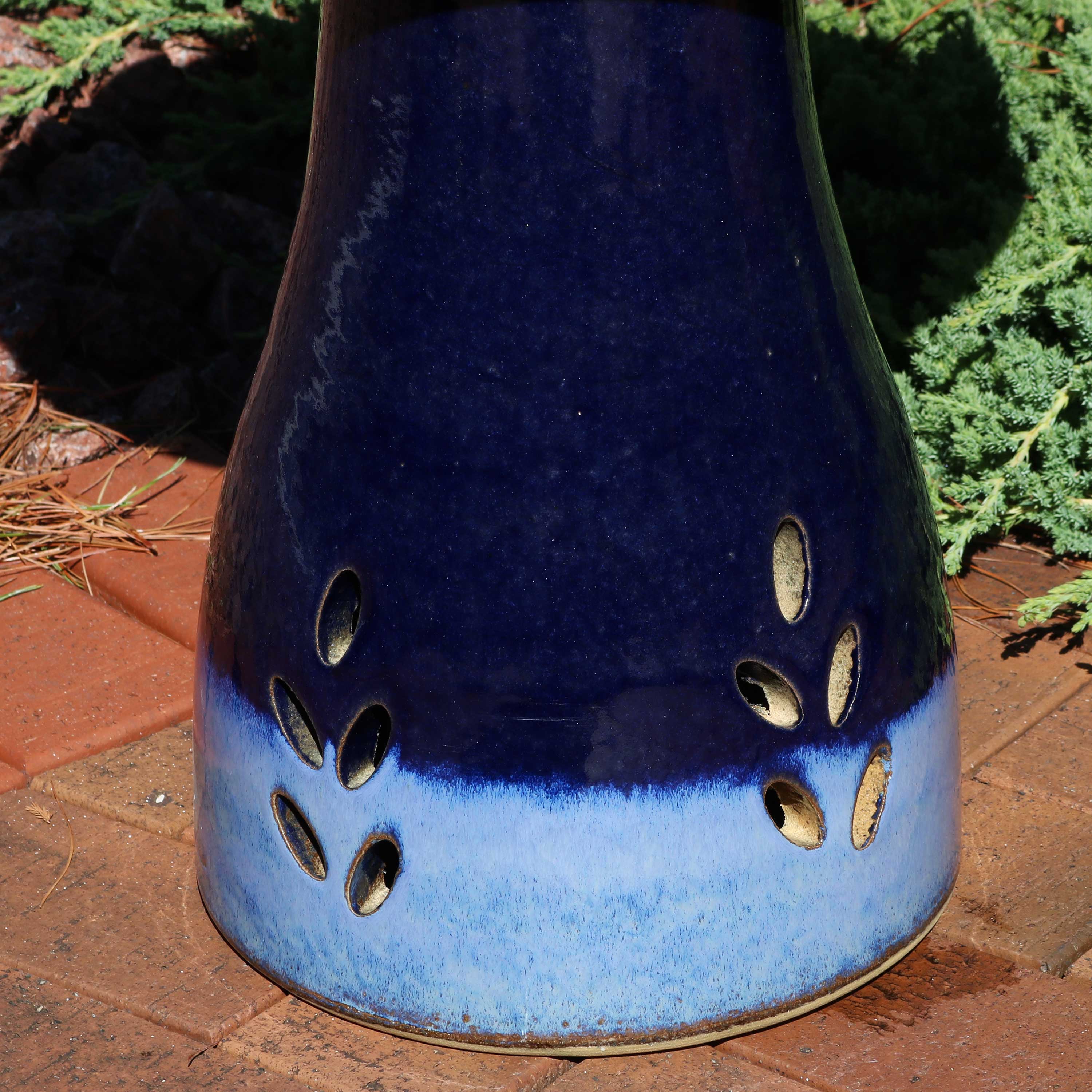Alt View 7. Sunnydaze - Classic Duo-Tone Cut-Out Ceramic Bird Bath - 20.5 in - Dark Blue.
