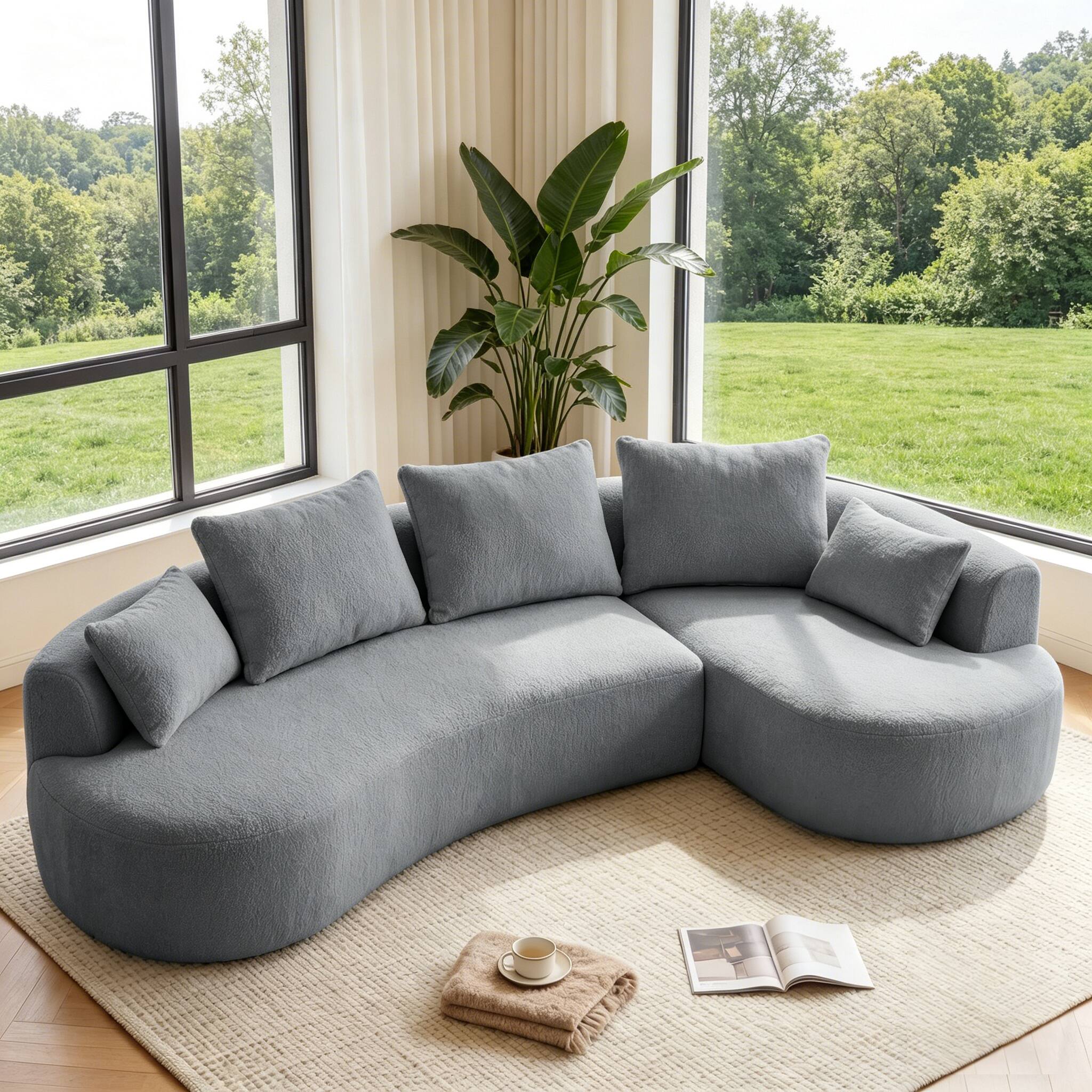 Front. Dyonery - Dyonery 122" Curved Oversized Sectional Sofa with Right Chaise&5 Throw Pillows, Extra Deep Seat ,  No Assembly ,  Gray - Gray.