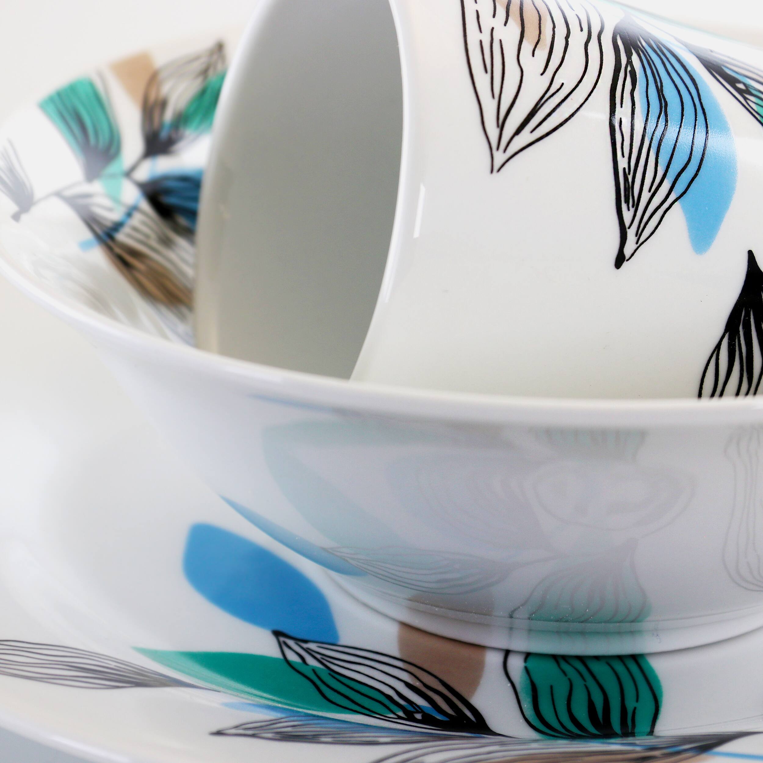 Alt View 4. Gibson - Gibson Home Vineyard Blue 12 Piece Round Fine Ceramic Dinnerware Set - White.