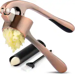 Zulay Kitchen - Large Premium Garlic Press Set - Bigger Bowl for Bigger Garlic - Copper
