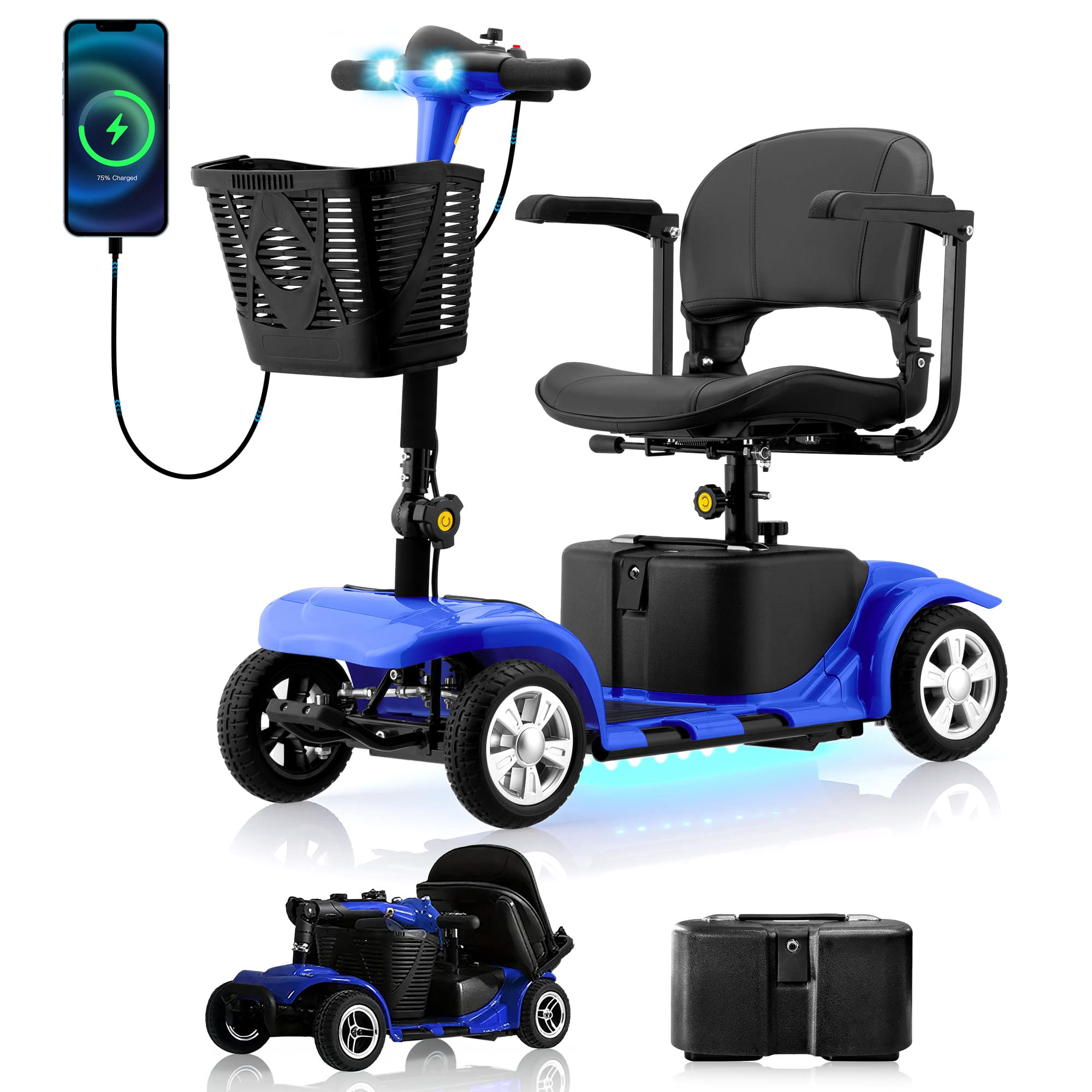 Hover Heart - Foldable Electric Scooter for Seniors, with LED Headlights, Storage Basket & Rechargeable Battery,10 Mile Long Range - Blue price history on PriceWatchPro