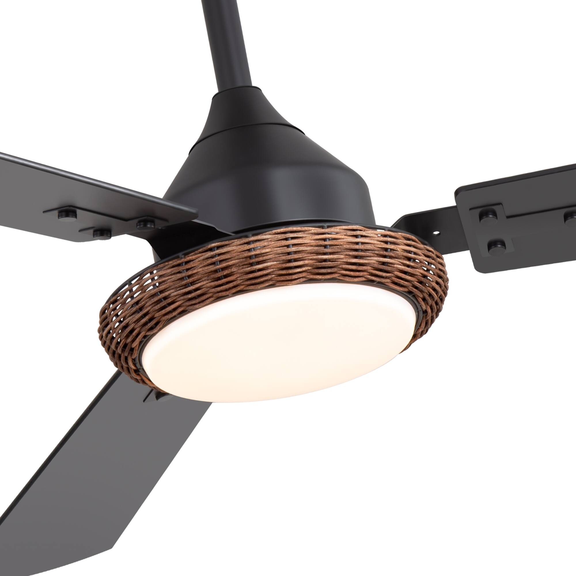 Back. Breezary - 48'' Ceiling Fan with 3-Color Light, 3 Dual-Finish Plywood Blades, DC Motor, 6-Speed Remote with Timer & Memory - Matte Black and Dark Wood Grain.