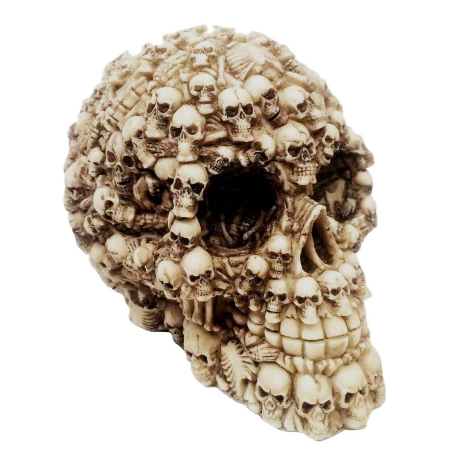 Angle. Pacific Trading - Boneyard Skull with Human Skulls Halloween Figurine 5 inch - Beige.