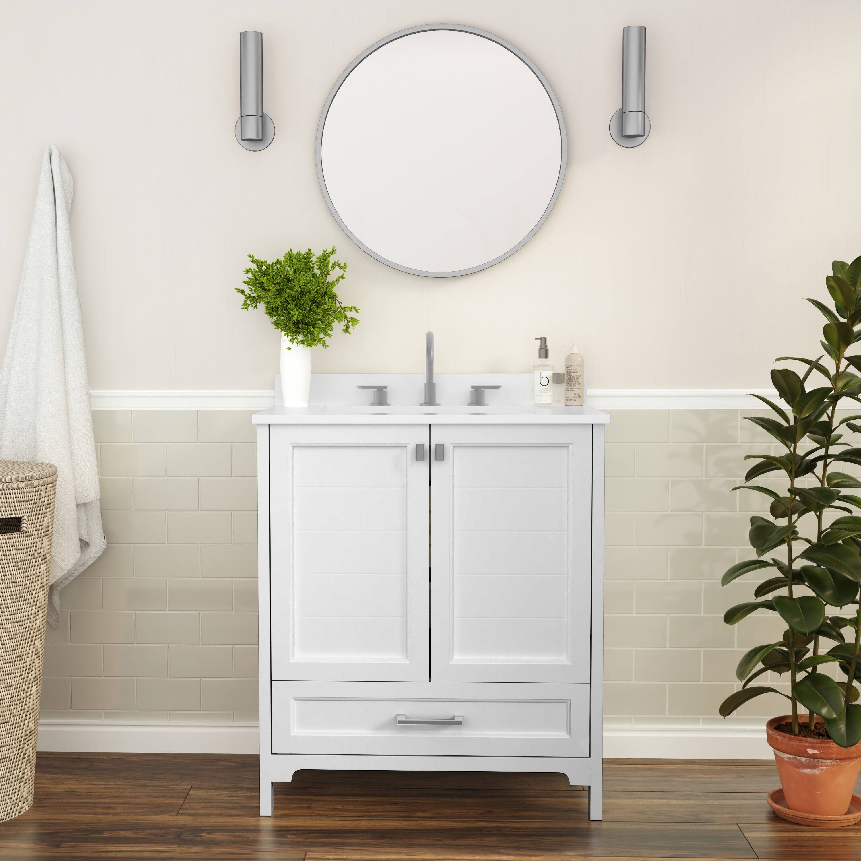 Alt View 1. Flash Furniture - Haven 30 Inch Bathroom Vanity with Sink, Storage Cabinet with Soft Close Doors and Bottom Drawer, Carrara Marble Finish - White.