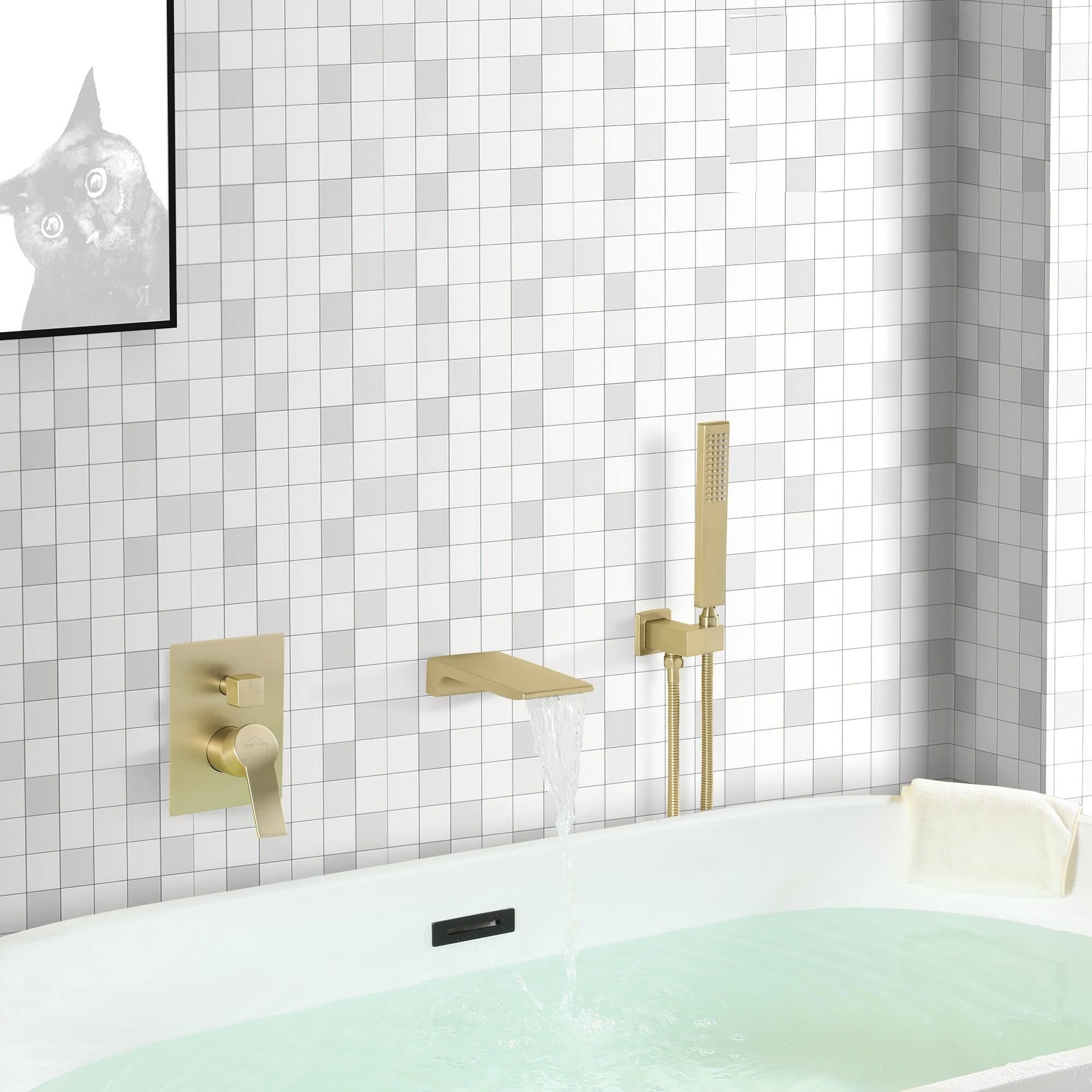 Alt View 10. Boyel Living - Single-Handle Wall Mount Roman Tub Faucet with Hand Shower in Brushed Gold - Brushed Gold.