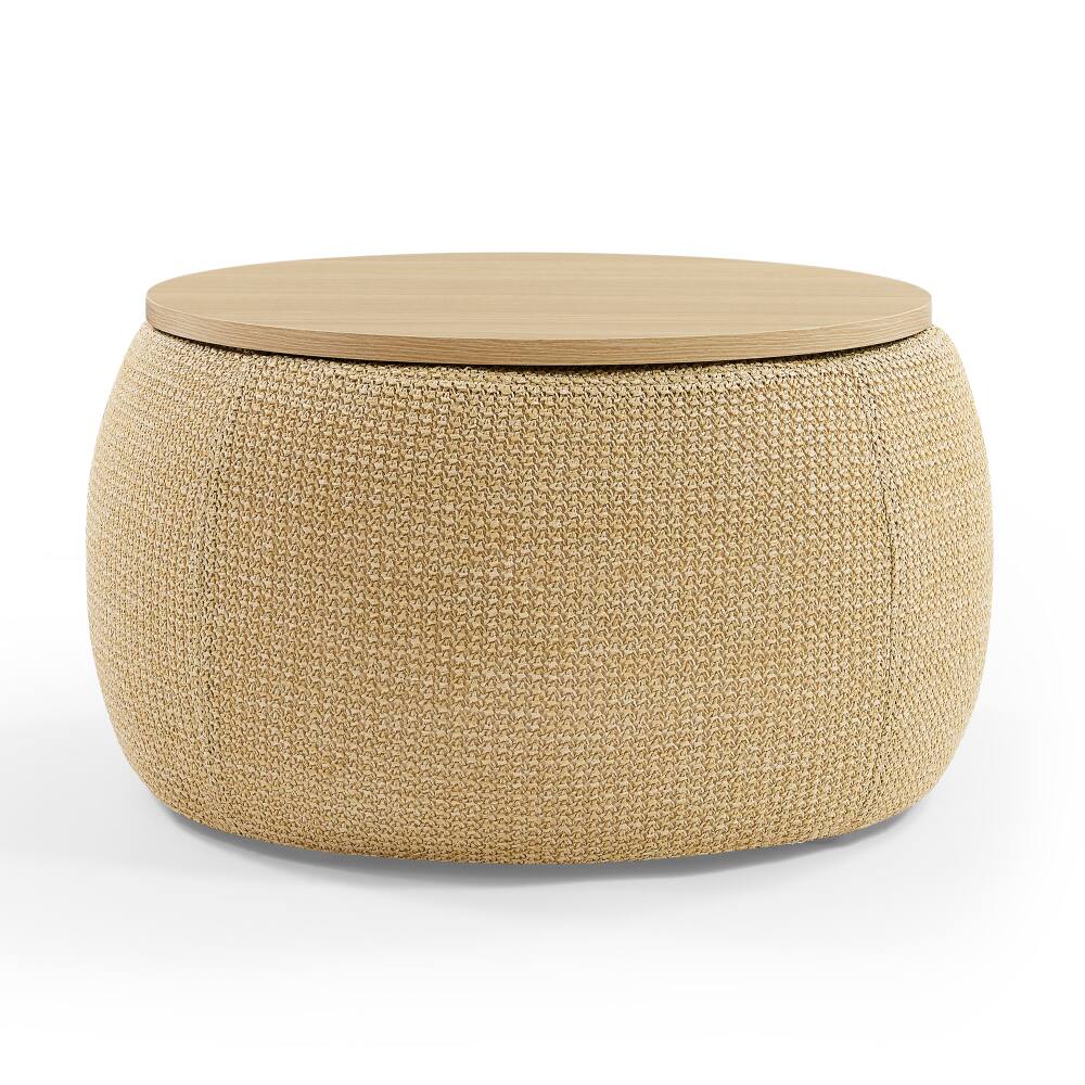 Alt View 2. PDTEND - Natural Round Storage Ottoman for Bedroom Living Room - Natural.