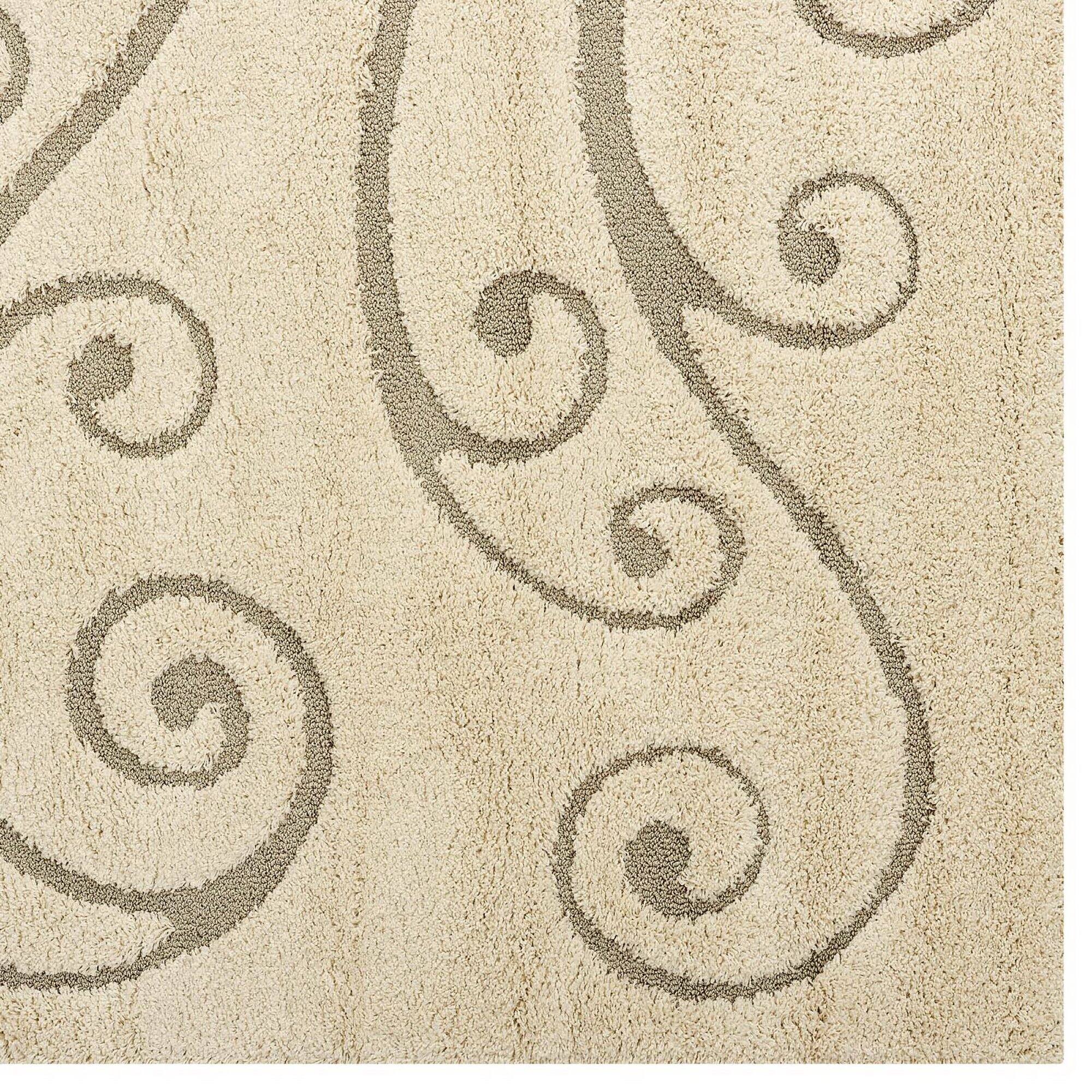 Alt View 1. Modway - Jubilant Sprout Scrolling Vine Shag Area Rug - Creame and Beige.
