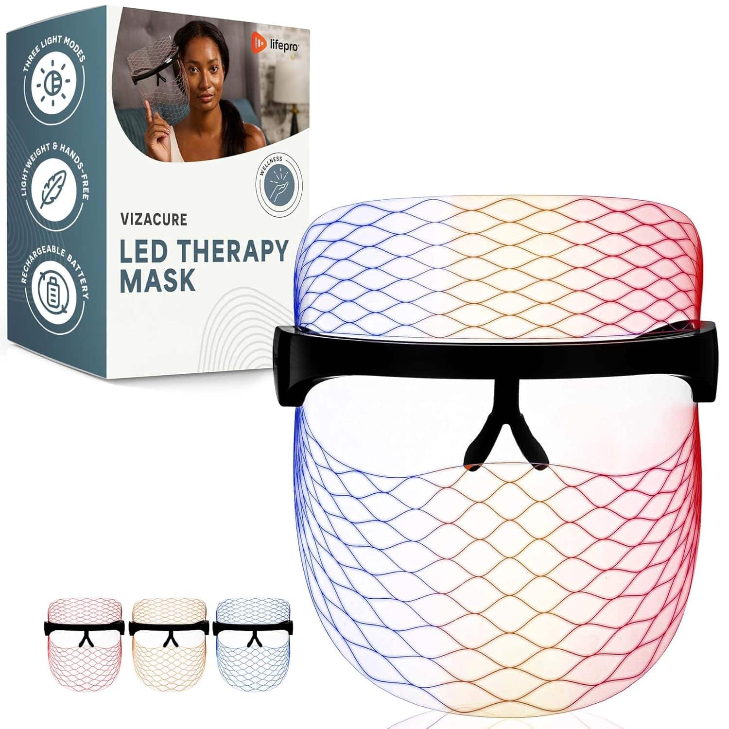 LifePro - LED Light Therapy Face Mask Red Light Mask for At Home Facials and Skin Care - Black