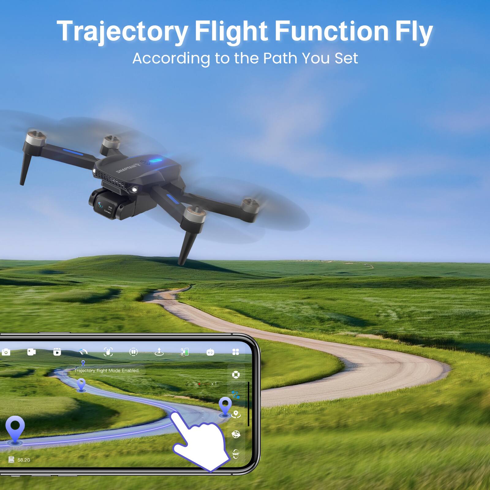 Trajectory Flight Function Fly  
According to the Path You Set  

Trajectory flight Mode Enabled.
