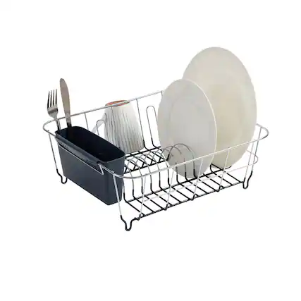 Front. Sweet Home Collection - Chrome Plated Steel 2-Piece Small Compact Dish Drainer - Navy.