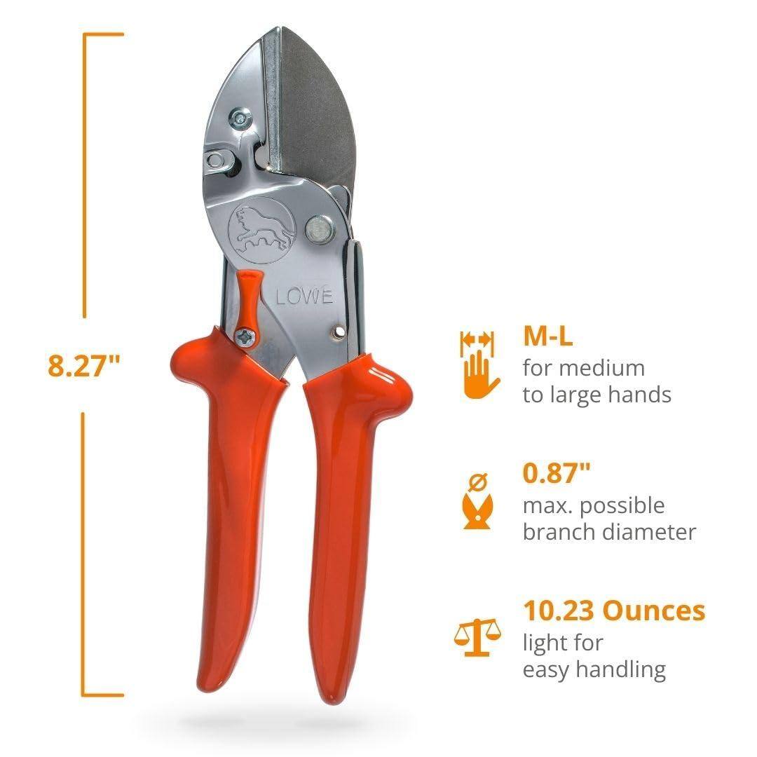 LOWE 8.27" M-L for medium to large hands  
0.87" max. possible branch diameter  
10.23 Ounces light for easy handling