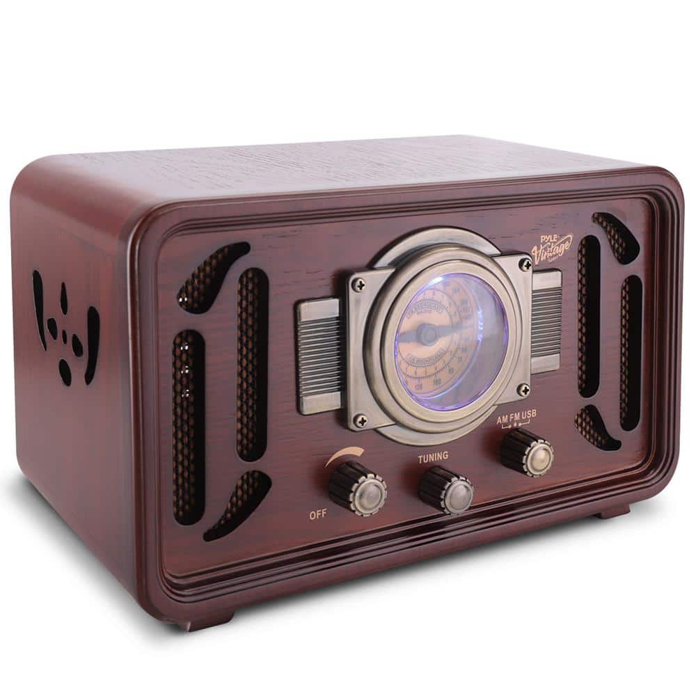 Pyle - Retro Bluetooth Radio Speaker, Vintage Style AM/FM Stereo with USB, SD, AUX, RCA & MP3 Playback - Red