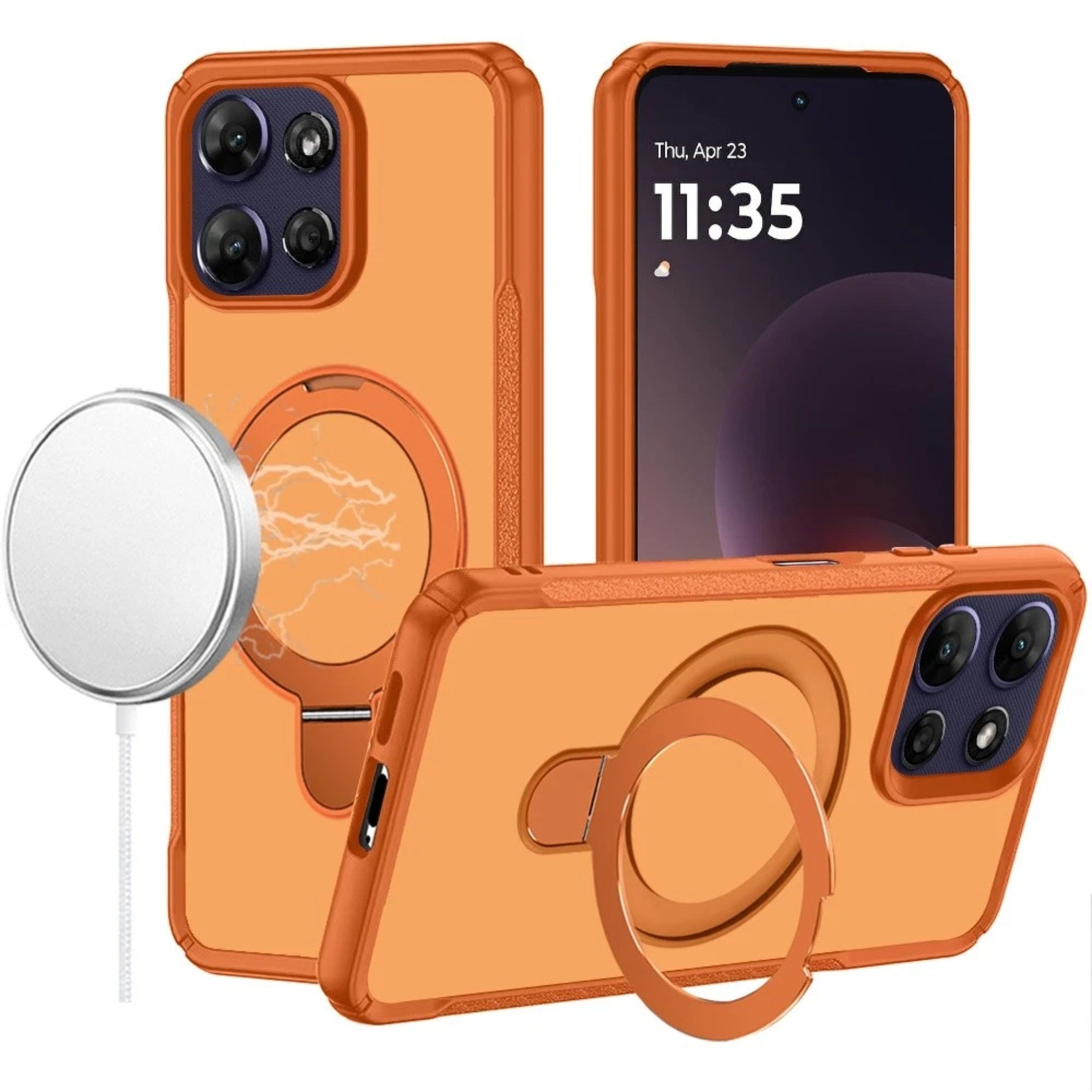 Kitcheniva - Magnetic Circle Stand Matte Cover Phone Case With Tempered Glass For For Moto G Power 2025/2026 - Orange