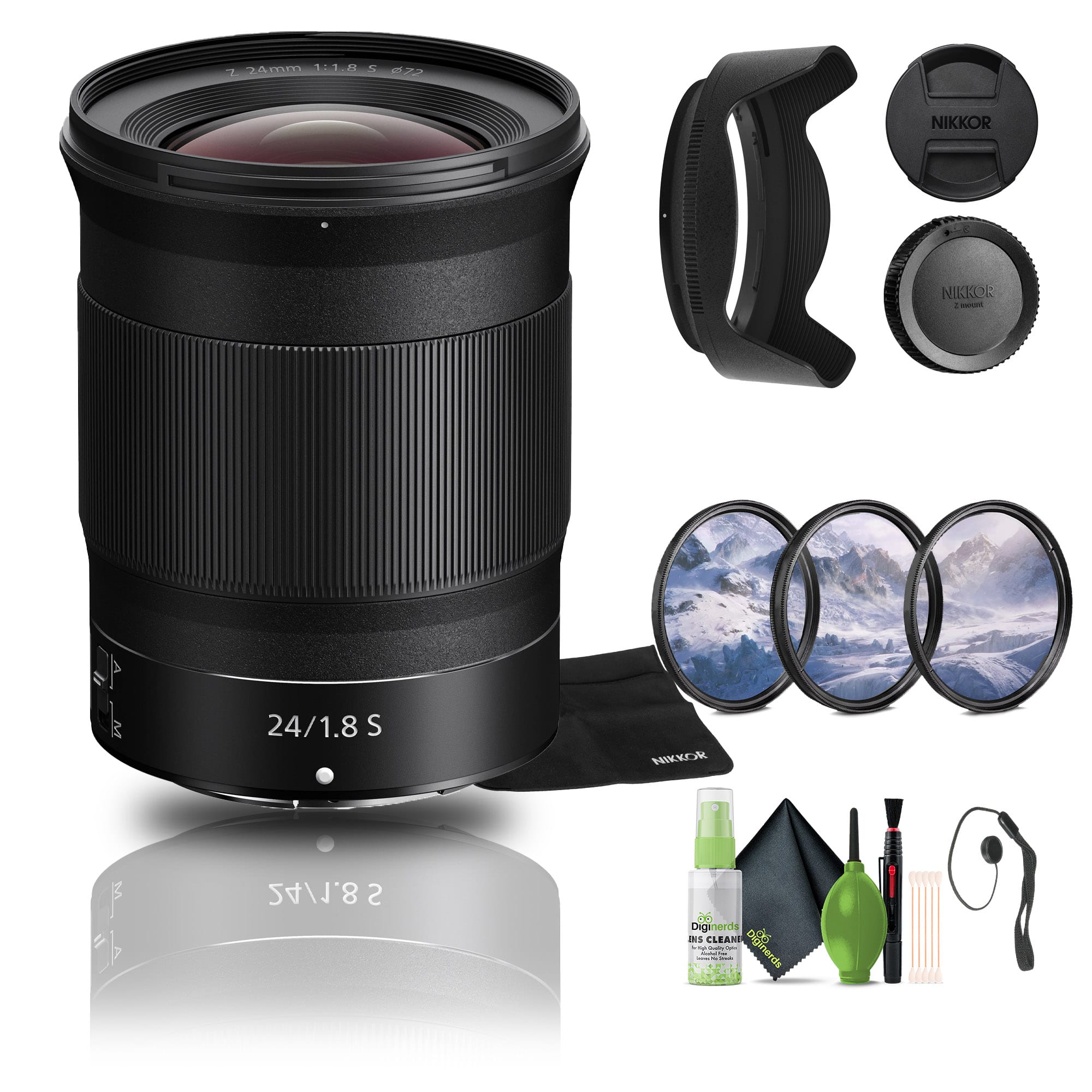 Bundle - Nikon - NIKKOR Z 24mm f/1.8 S Lens (20080) + Filter Kit + Cap Keeper + Cleaning Kit - - Black