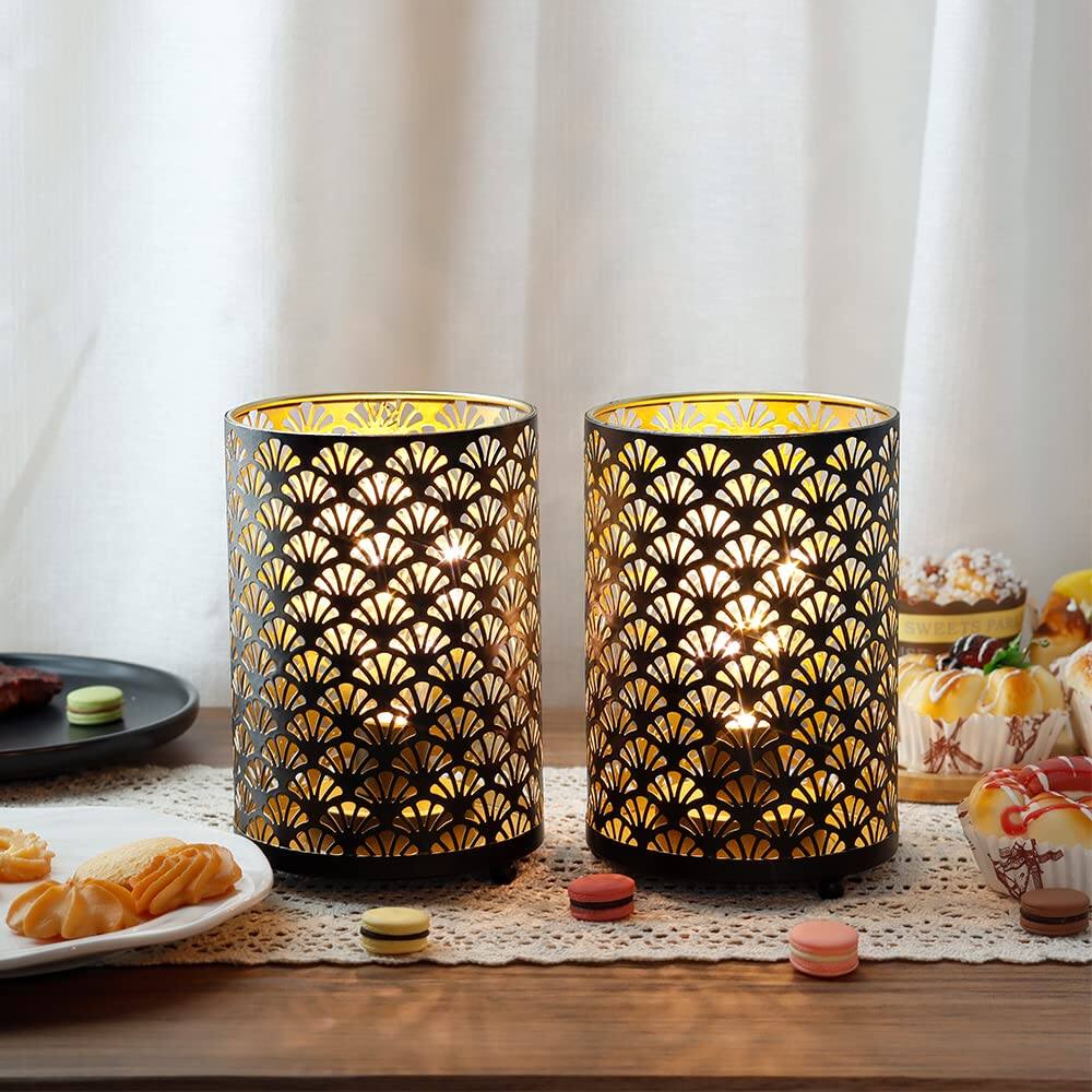 Alt View 2. TECH SAFARI - Set Of Operated Lamp Tall Metal Cordless Table Bronze Lanterns With Warm Fairy Lights Bulb For Patio Garden - Bronze.