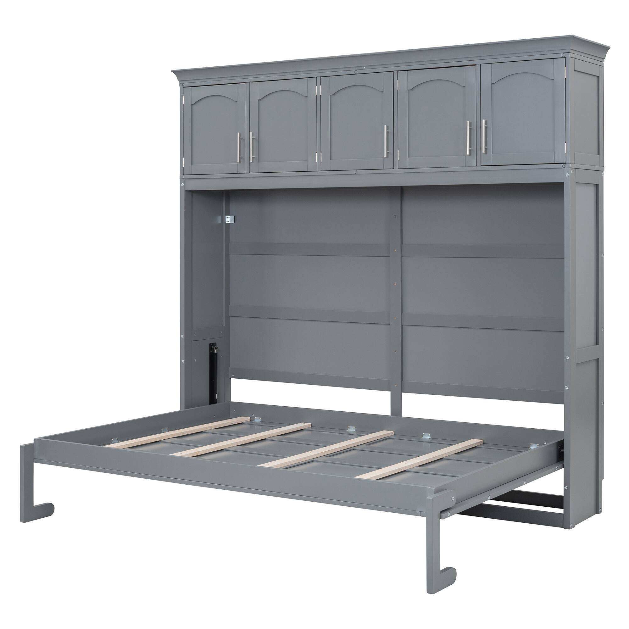 Alt View 2. Tiramisubest - Queen Size Gray Murphy Wall Bed with Cabinets, Plywood, Space-Saving - Gray.