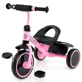 Costway - Kids Tricycle Toddler Trike with Adjustable Seat & Storage Basket 3 Wheel Bike - Pink