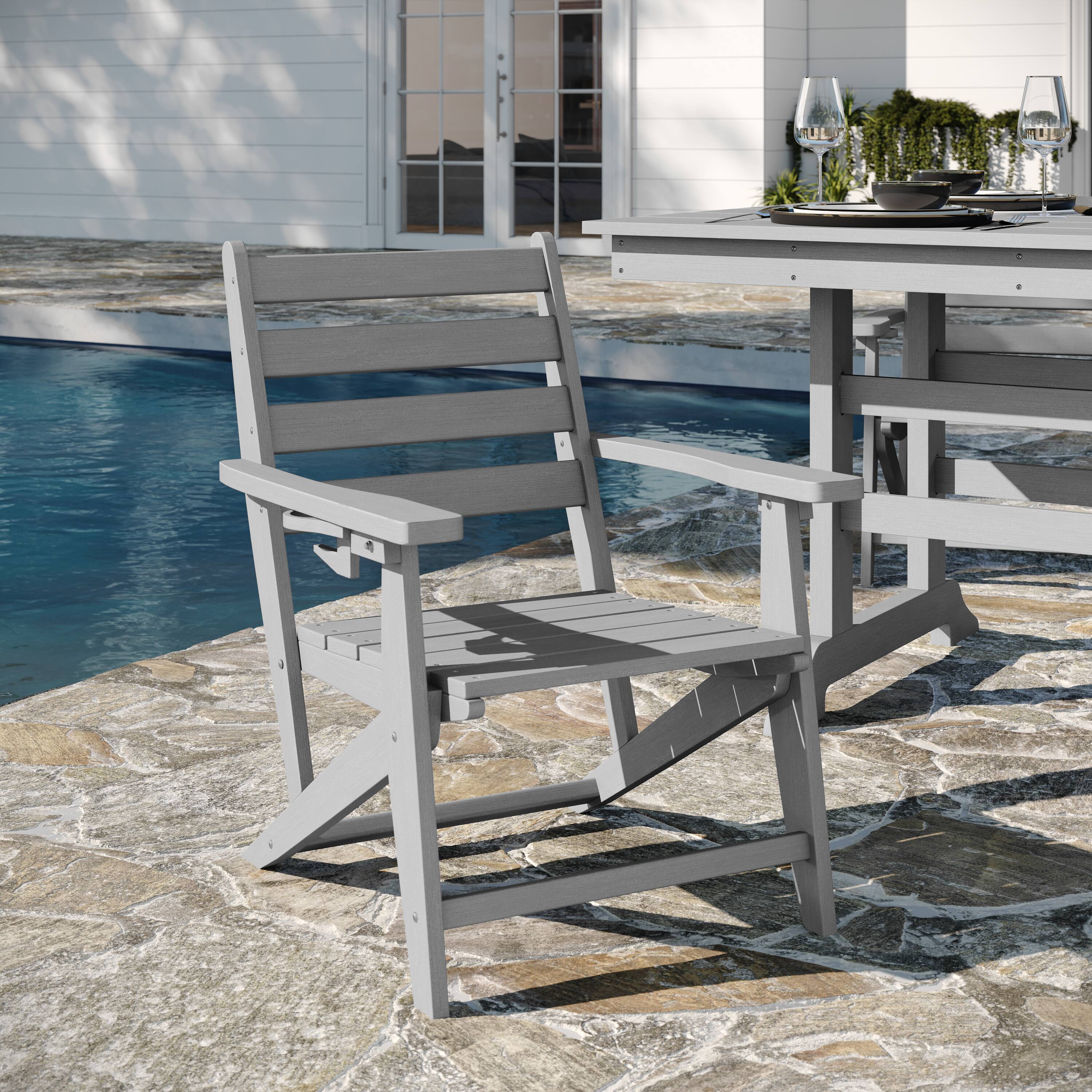 Alt View 3. Flash Furniture - Tolleson Commercial 7 Piece Adirondack Dining Set with 72" Rectangle Indoor/Outdoor Recycled HDPE Table and 6 Chairs wit - Gray.