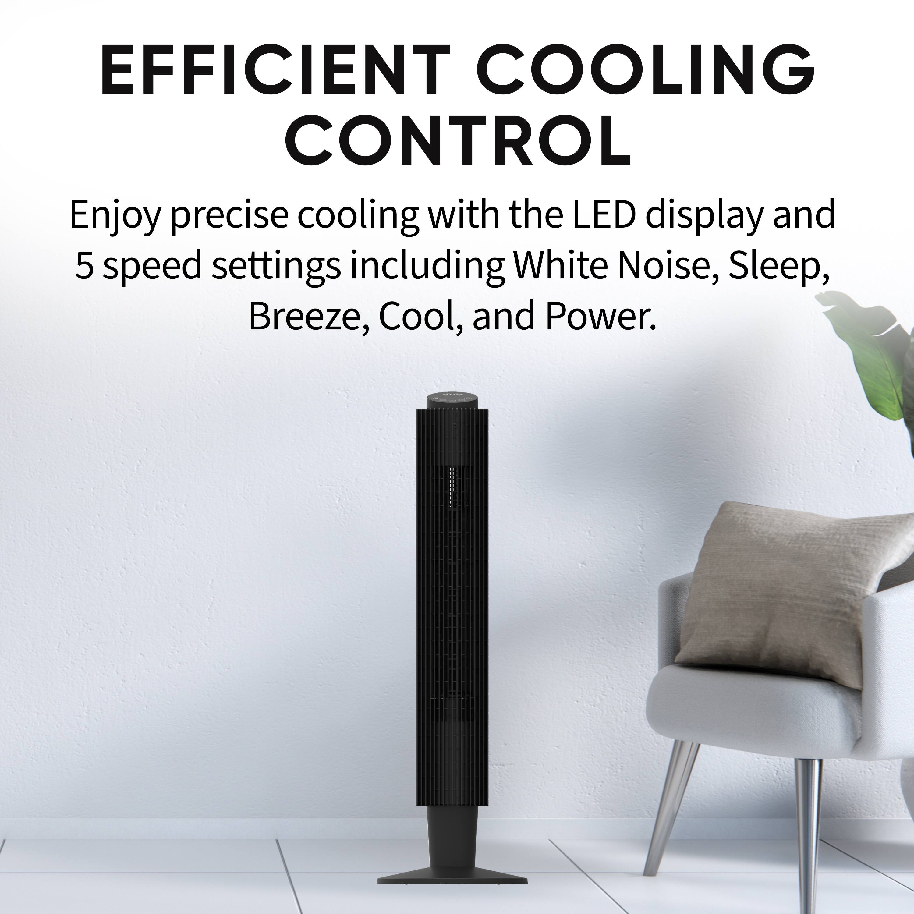 EFFICIENT COOLING CONTROL

Enjoy precise cooling with the LED display and 5 speed settings including White Noise, Sleep, Breeze, Cool, and Power.