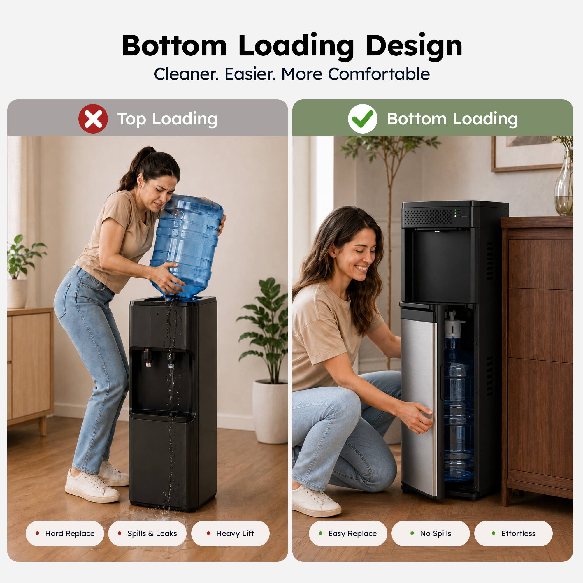 SIMZLIFE Bottom loading water dispenser with ice maker, 33 pounds