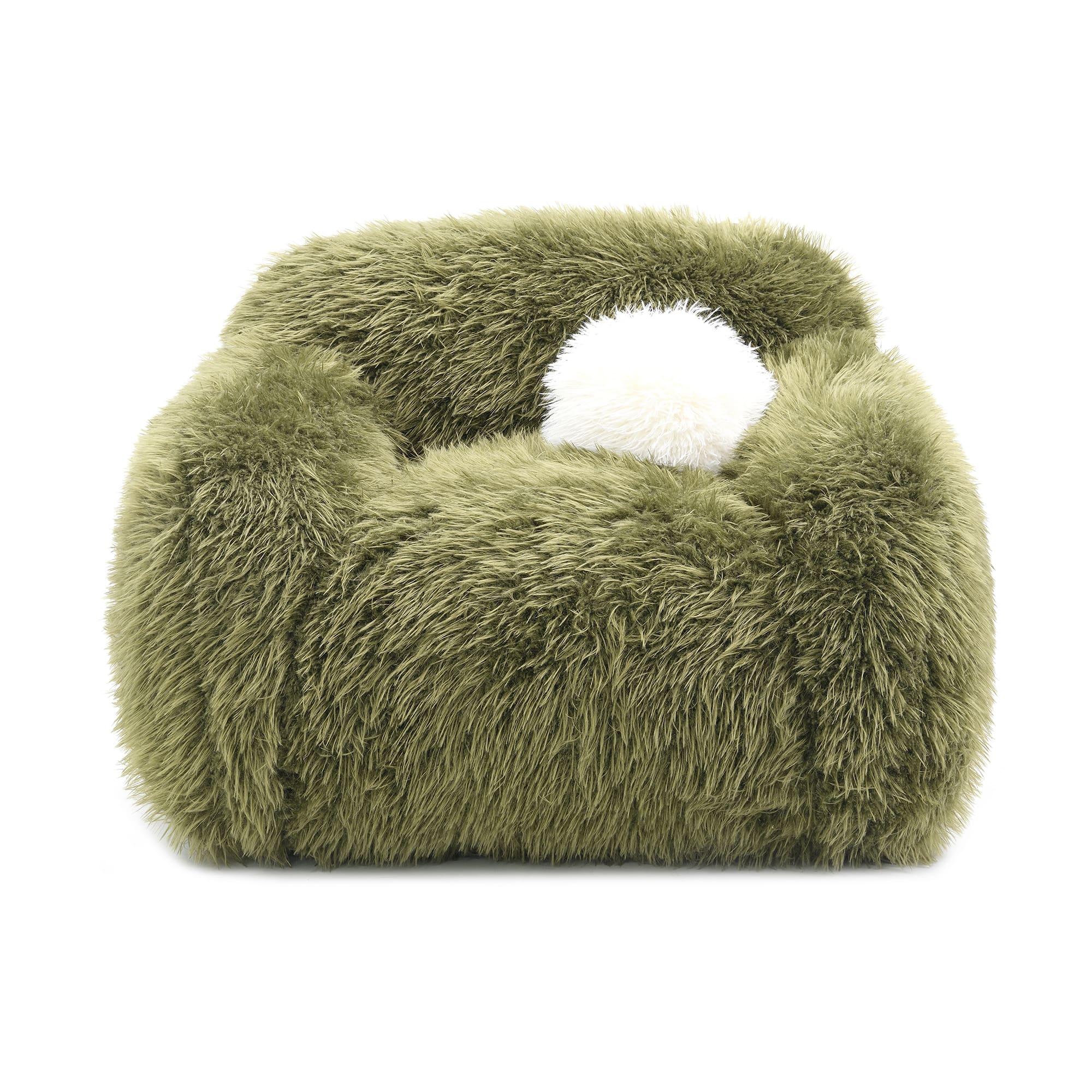 Vaczon - Plush Faux Fur 360 Degree Swivel Chair with Soft Ball Pillow Comfortable Accent Chair for Living Room Bedroom or Lounge - Olive Green