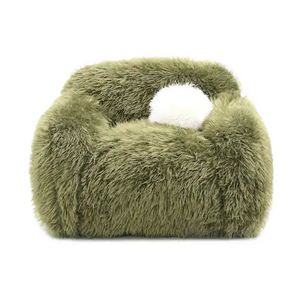 Front. Vaczon - Plush Faux Fur 360 Degree Swivel Chair with Soft Ball Pillow Comfortable Accent Chair for Living Room Bedroom or Lounge - Olive Green.