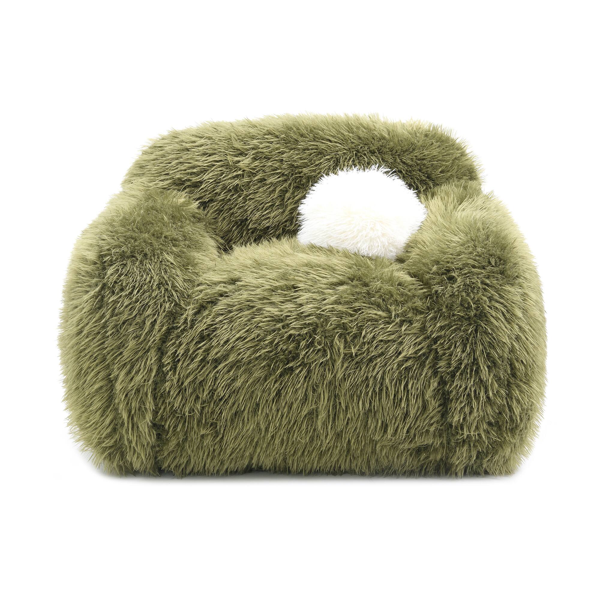Front. Vaczon - Plush Faux Fur 360 Degree Swivel Chair with Soft Ball Pillow Comfortable Accent Chair for Living Room Bedroom or Lounge - Olive Green.