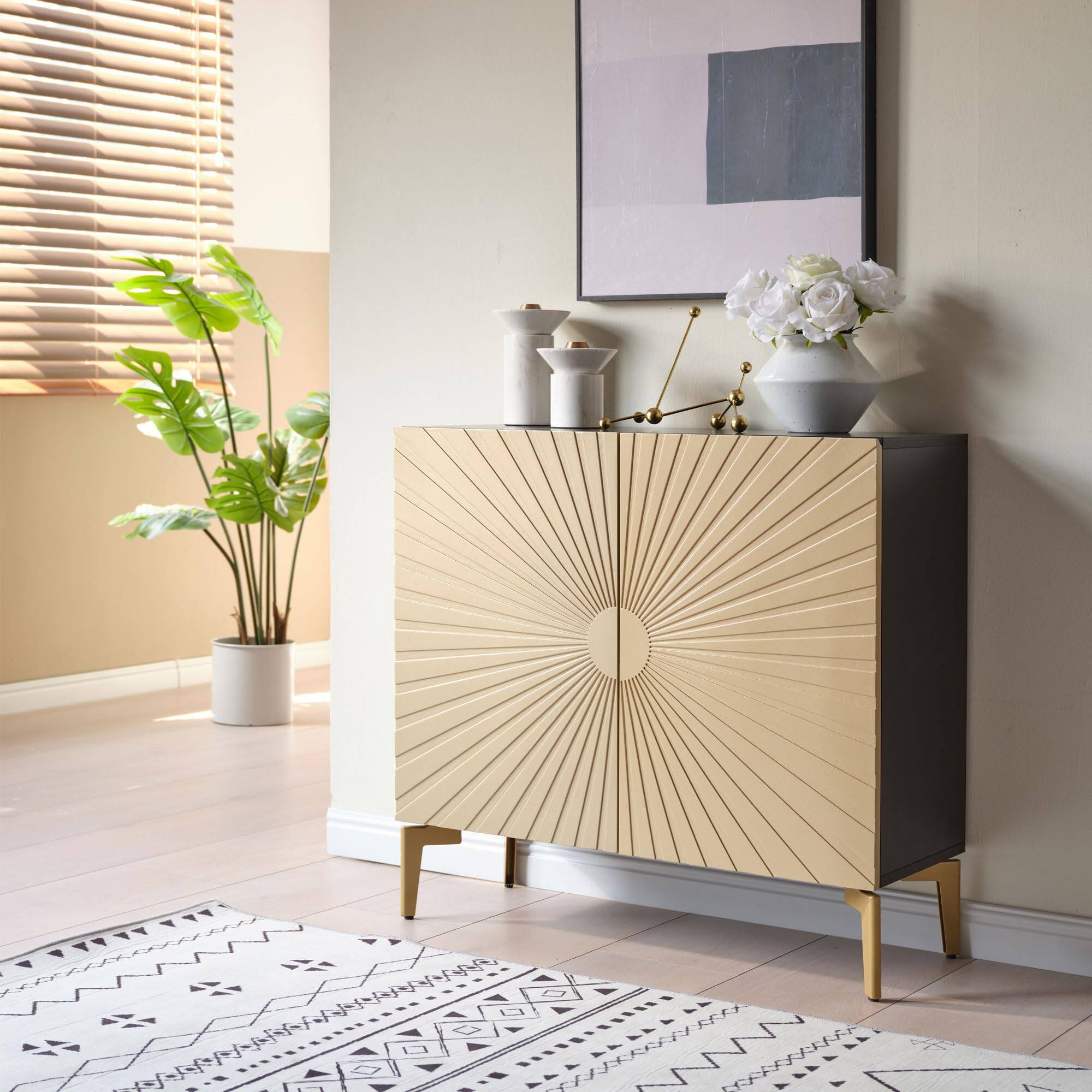 Alt View 1. Kings Brand Furniture - Kings Brand Furniture 2-Door Storage Cabinet, Accent Sideboard Buffet, Coffee Bar Console Table - Gold.