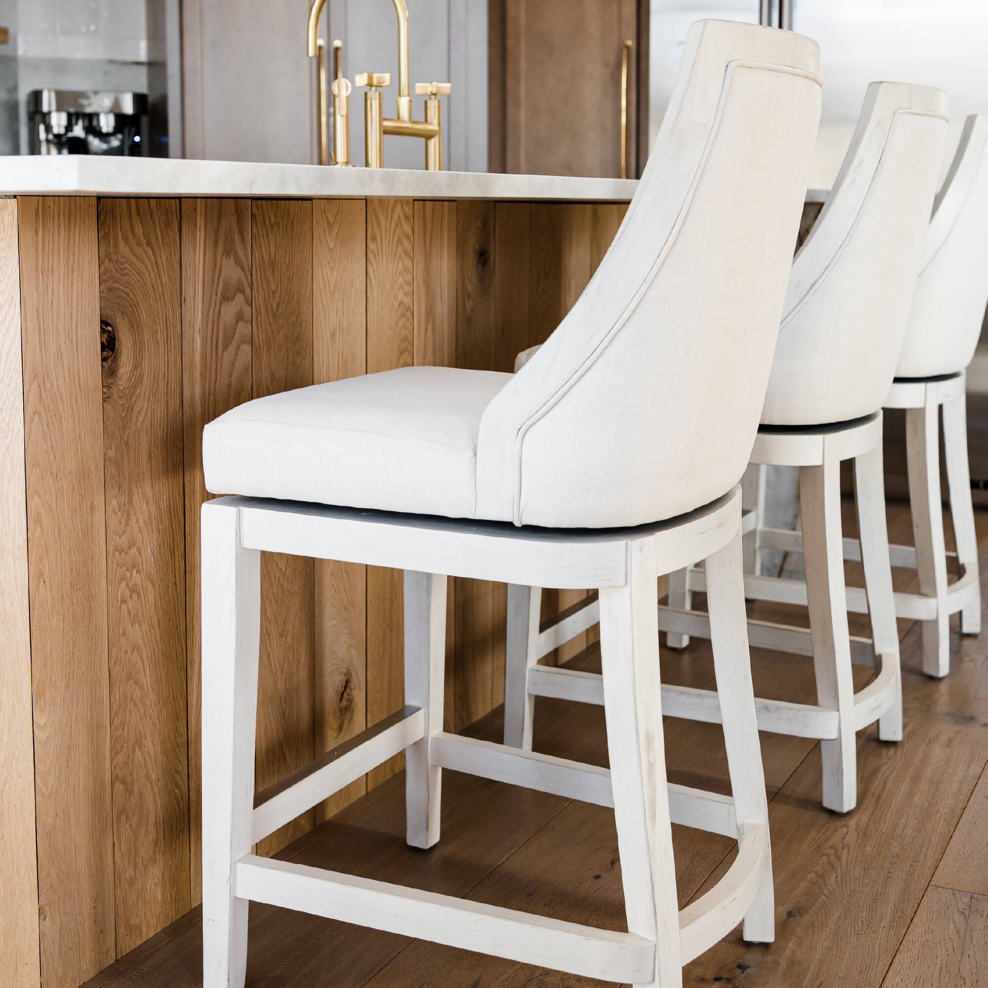 Left. Maven Lane - 31" Vienna Bar Stool in White Oak Finish with Fabric Upholstery - White Oak.