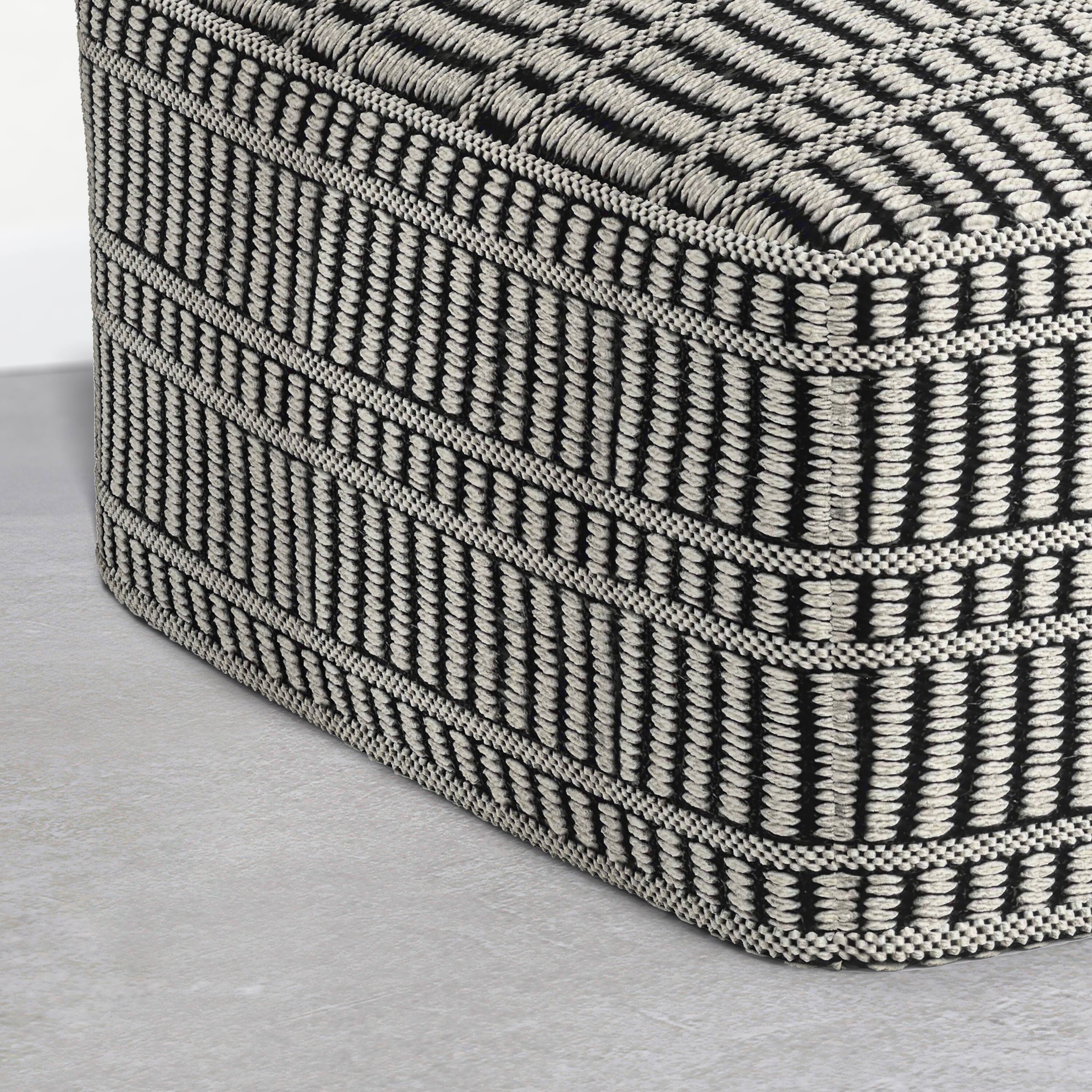Alt View 1. Simpli Home - Safford 20 inch Wide Woven Square Pouf Ottoman, Cream White and Deep Black - Cream White/Deep Black.