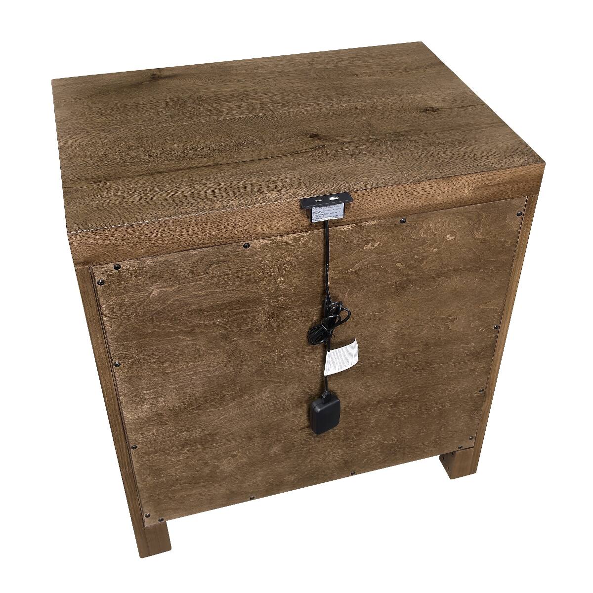 Loheer Nightstand with Charging Station, Two Drawer Wood Bedside ...