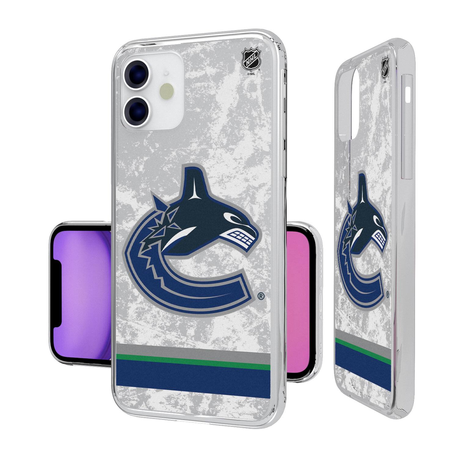 Alt View 1. Keyscaper - Vancouver Canucks iPhone Stripe Clear Ice Case - 12 mini - Multicolor.